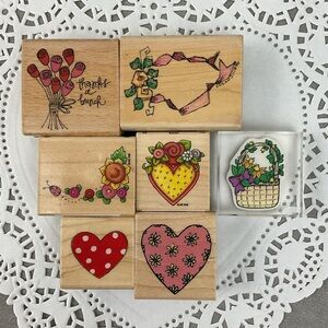 Floral hearts background & corner designs + ribbon frame stamps lot